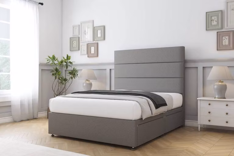 Sloomy Texas Dumfries Double Divan Set with 26 inch Headboard in Light Grey, W/D/H: 140 x 200 cm