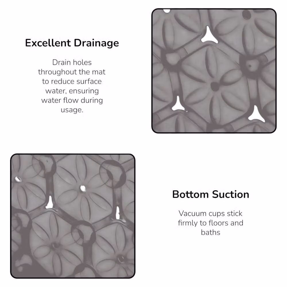 Showerdrape Laguna Anti Slip Grey PVC Bath Mat, 2 Pack, W: 68 cm, D: 37 cm – 2