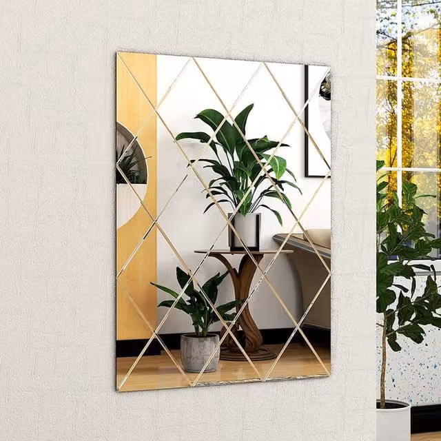 BELOFAY Art Deco Geometric Rectangular Wall Mirror in Silver and White