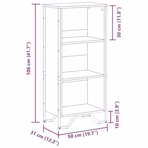 vidaXL Modern Black Bookcase with Back Panel, W/D/H: 50 x 31 x 106 cm – 3