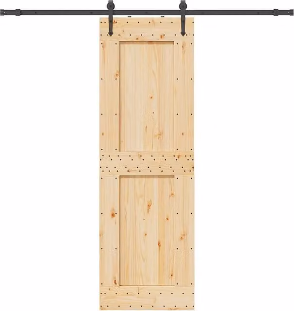 Berkfield Home Modern Sliding Door with Hardware Set, Solid Wood Pine, Brown, W: 70 cm, H: 210 cm – 1