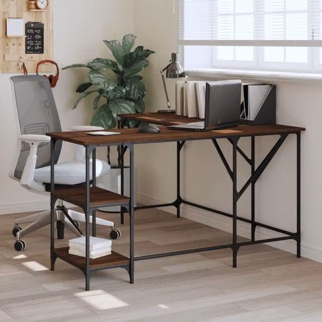 Berkfield Brown Oak Corner Home Office Desk, W/D/H: 139 x 139 x 75 cm