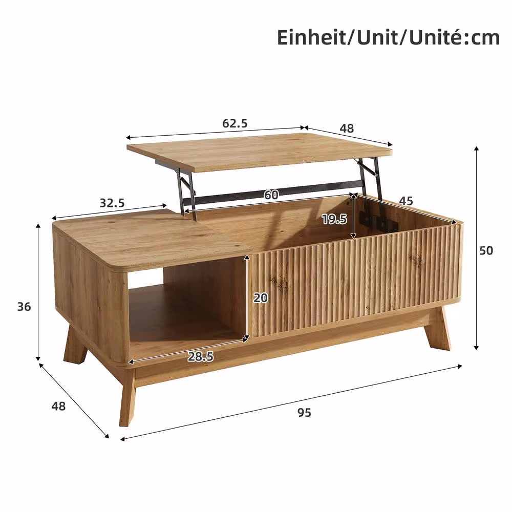 Merax Lift Top Coffee Table with Hidden Storage and Open Compartment in Brown – 4