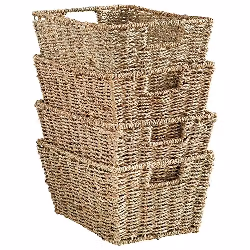 VonHaus Seagrass Storage Baskets, Set of 4, Beige and Brown, W/D/H: 22.0 x 15.0 x 30.0 cm