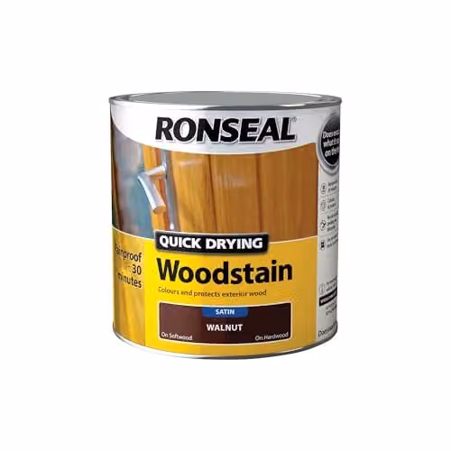 Ronseal Quick Drying Water Based Woodstain in Walnut, Satin Finish, 2.5 L – 2