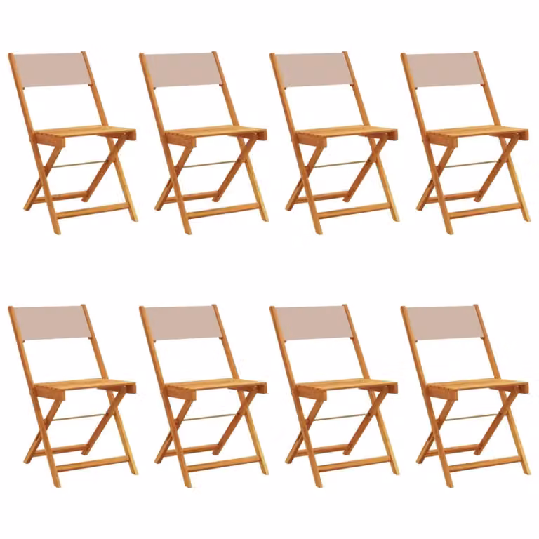 Berkfield Home Set of 8 Folding Garden Chairs in Taupe Fabric and Acacia Wood