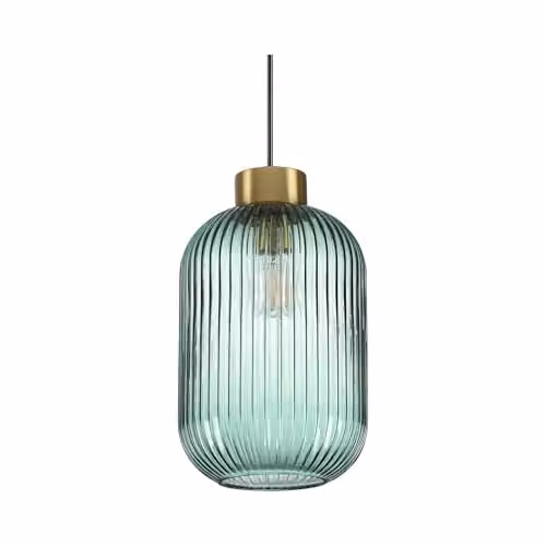 Ideal Lux Mint-3 Green Glass Dome Ceiling Pendant Lamp with Brass Details, E27