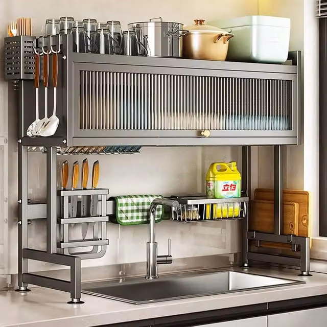 FLAVORA Adjustable Over Sink Dish Drying Rack in Black – 1