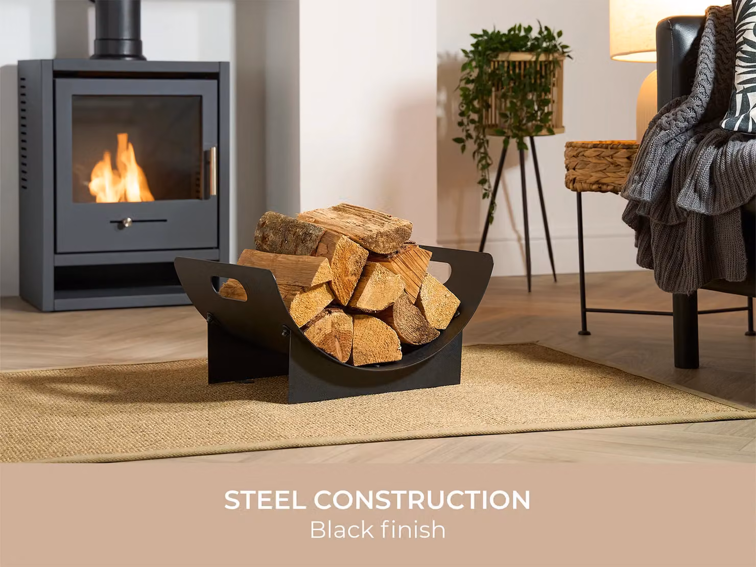 Adam Fires & Fireplaces Fairford Freestanding Metal Firewood Log Holder in Black – 2
