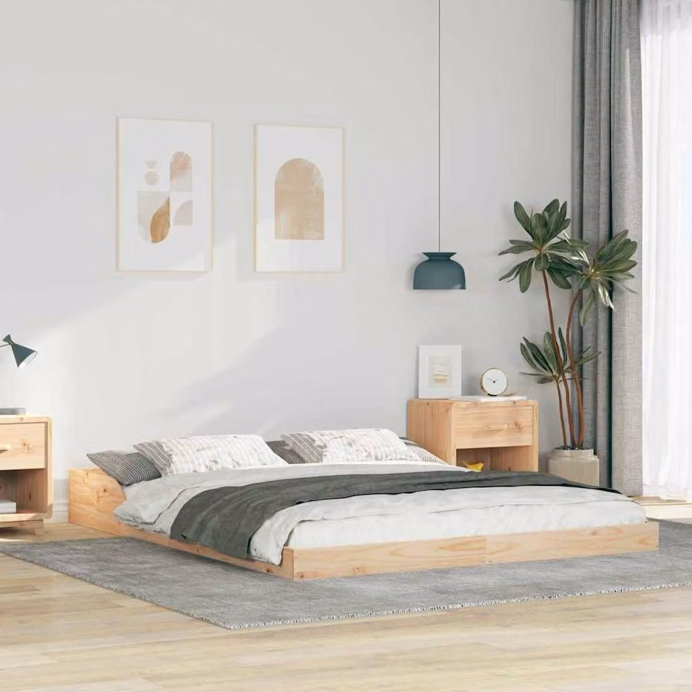 Berkfield Home Brown Solid Pine Wood Bed Frame, W: 140 cm, L: 220 cm – 2