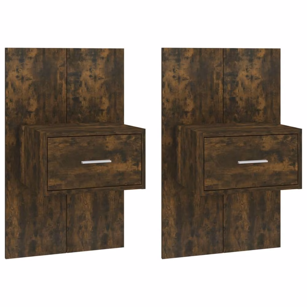 Berkfield Home Set of 2 Wall-mounted Bedside Cabinets in Smoked Oak Brown, W/D/H: 48.5 x 32.5 x 80 cm – 3