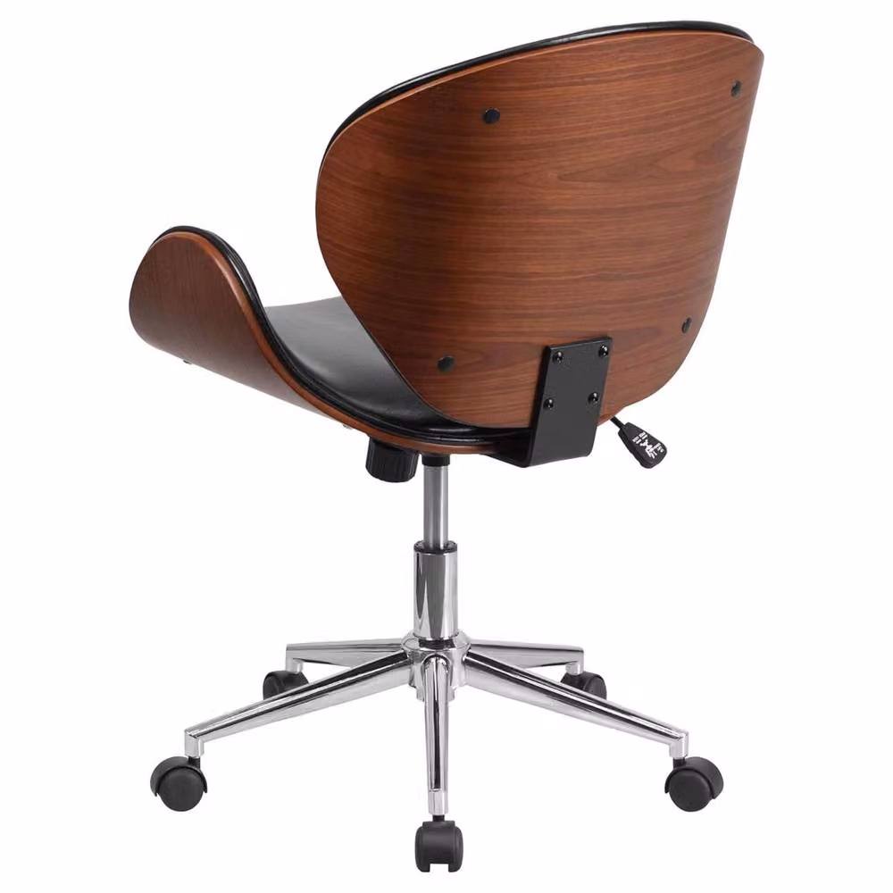 FWStyle Mid Back Bentwood Executive Office Swivel Chair with Walnut Wood Frame and Black Glossy Synthetic Leather Upholstery – 4