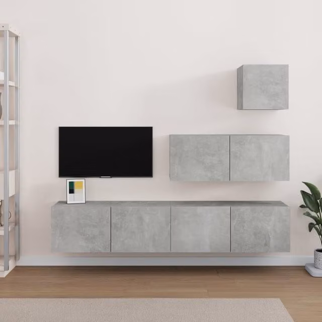 Berkfield Home 4 Piece Modern Wall Mounted TV Cabinet Set in Matt Concrete Grey – 1