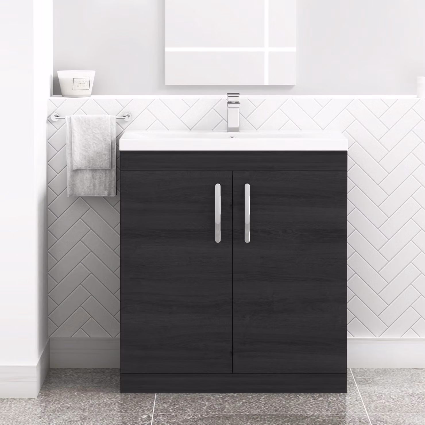 Royal Bathrooms Turin 800mm Floor Standing 2 Door Vanity Unit with Mid-Edge Basin in White and Black Multicolor