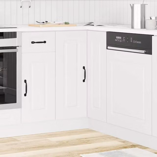 Berkfield Home Kalmar White Kitchen Corner Base Cabinet in Matt Engineered Wood W/D/H: 75.5 x 75.5 x 81.5 cm