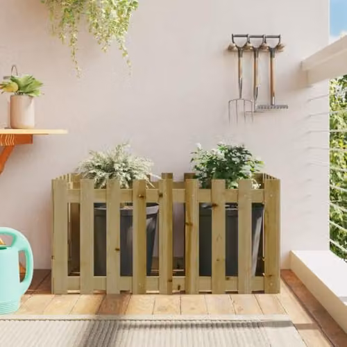 vidaXL Brown Wooden Garden Raised Bed with Fence Design, W: 100 cm, D: 50 cm, H: 50 cm – 2