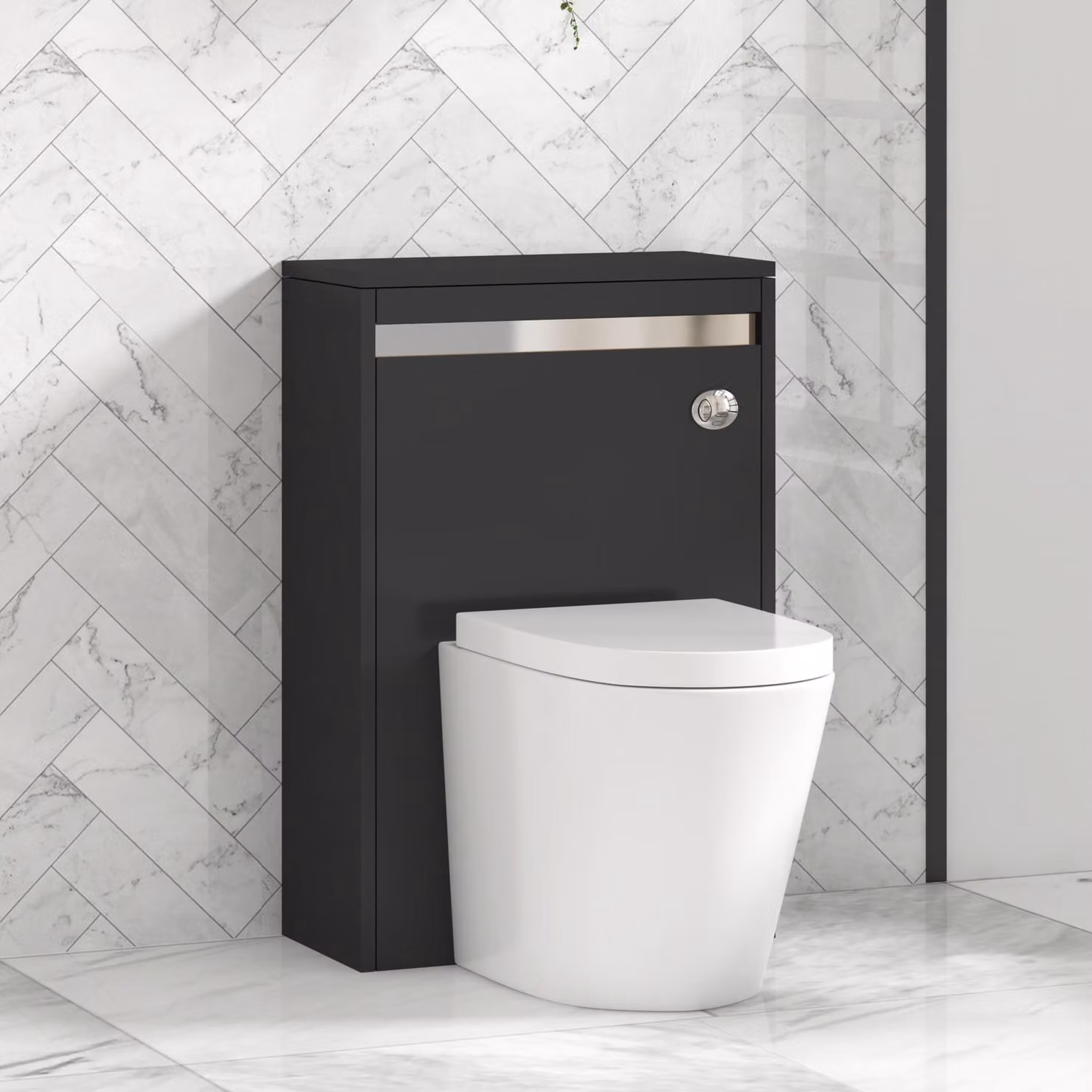 Royal Bathrooms Orion Wall Mounted BTW WC Toilet Unit in Matt Obsidian Black with Chrome Accent Trim, Width: 54 cm
