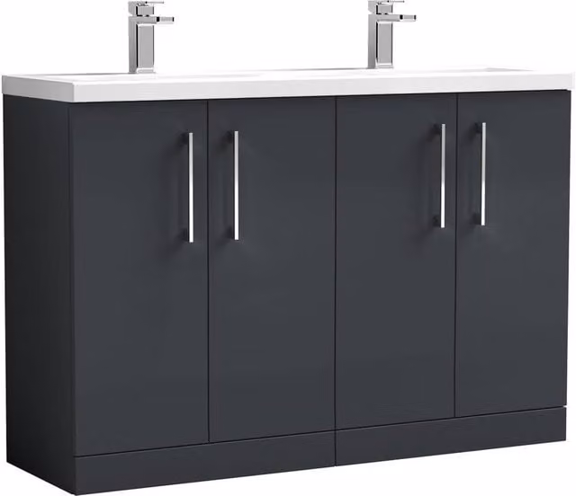 Balterley Level 4 Door Double Basin Floor Standing Bathroom Vanity Unit, Dark Grey, W: 120.5 cm