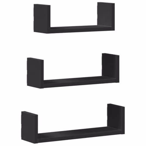vidaXL Set of 3 Black MDF Wall Shelves