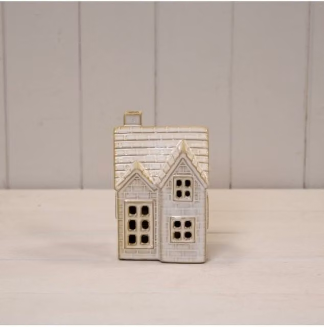 KDMD Cosy Ceramic LED House Tabletop Decoration in Off-White