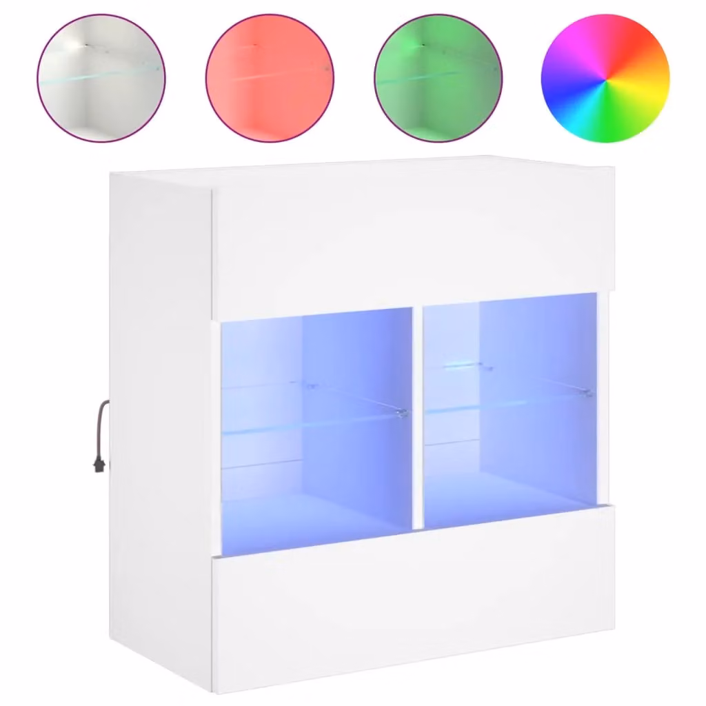 Berkfield Home Modern White Wall Mounted TV Cabinet with LED Lighting and Glass Doors, W: 58.5 cm, D: 30.0 cm, H: 60.5 cm – 2