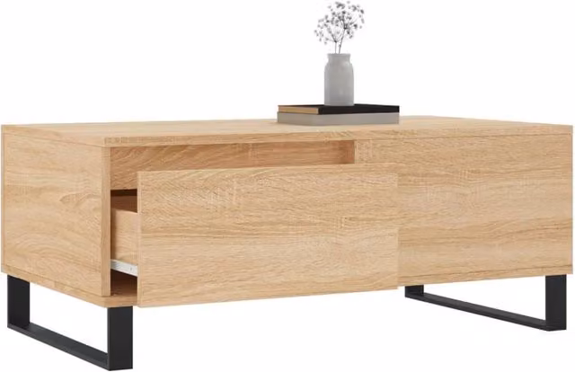 Berkfield Home Modern Rectangular Coffee Table in Sonoma Oak and Beige, W: 90 cm, D: 50 cm, H: 36.5 cm – 1