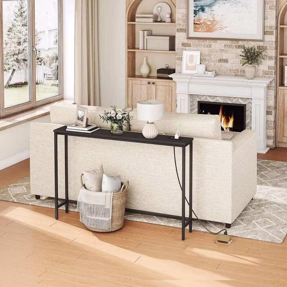 FLAVORA Black Charging Station Console Table W/D/H: 120 x 15 x 79.5 cm – 3