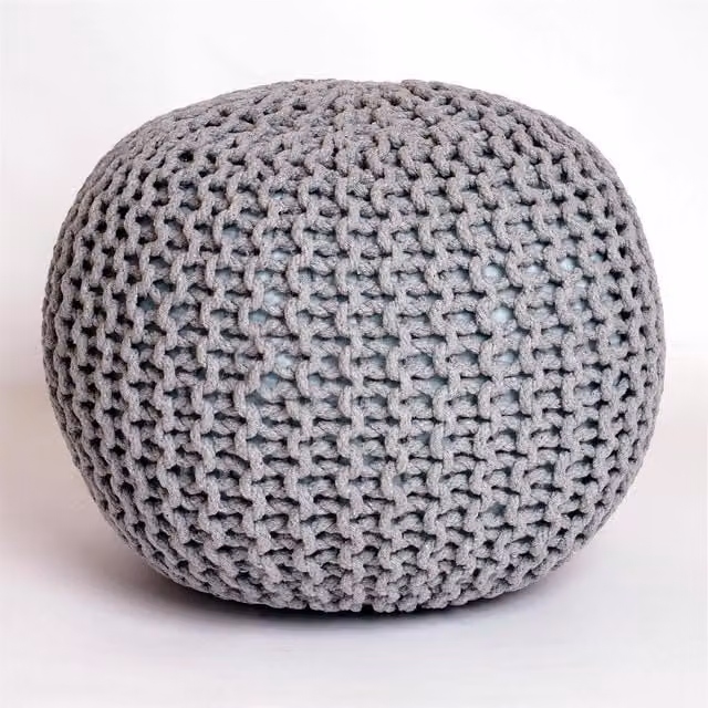 Roseley Knitted Round Pouffe in Silver