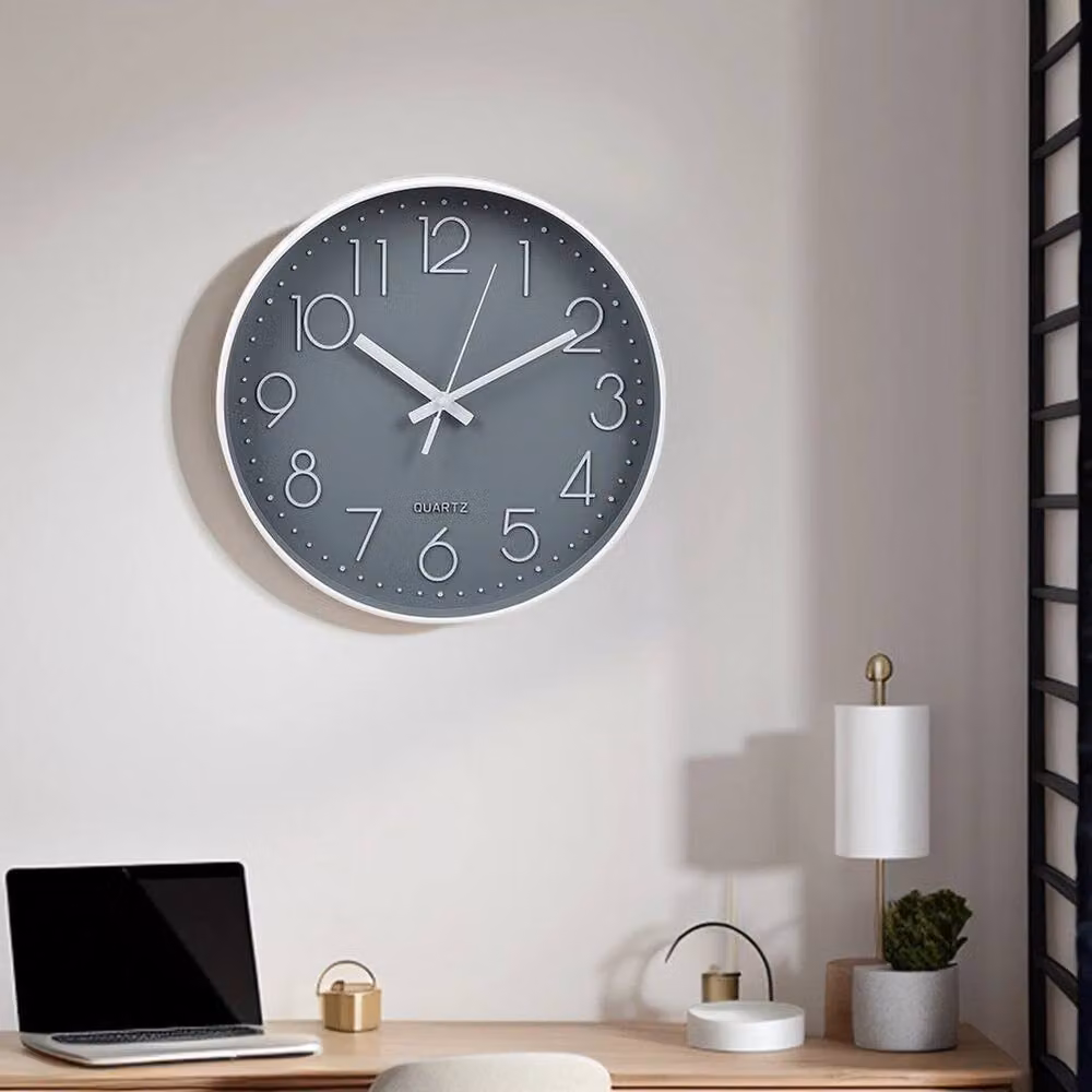 Kelvenix Modern Round Silent Analog Wall Clock in Black, Grey and White, Diameter: 30 cm – 2