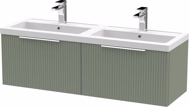 Balterley Fluted Wall Hung 2 Drawer Vanity Basin Unit and Basin, Satin Green, Width: 120 cm