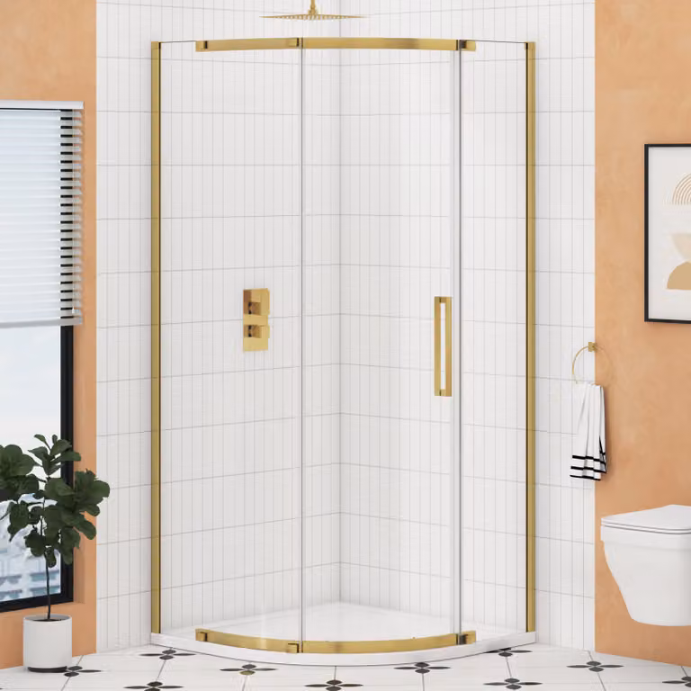 Royal Bathrooms Chelsea Single Door Quadrant Shower Enclosure with Mineral Cast Stone Tray, Gold, W: 80 cm, H: 195 cm