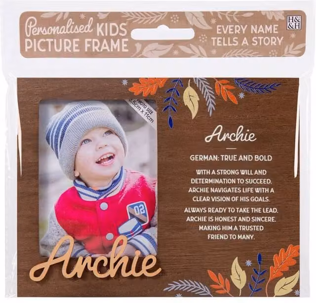 History & Heraldry Archie Pre-personalised Child's Picture Frame, Brown, W: 11 cm, H: 8.5 cm – 1