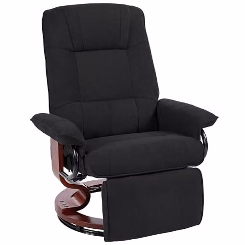 HOMCOM 360 Degree Swivel Manual Recliner Chair with Footstool and Armrests, Black Fabric – 1