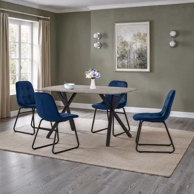 Seconique Athens Rectangular Concrete Effect Dining Set with 4 Blue Lukas Chairs – 2