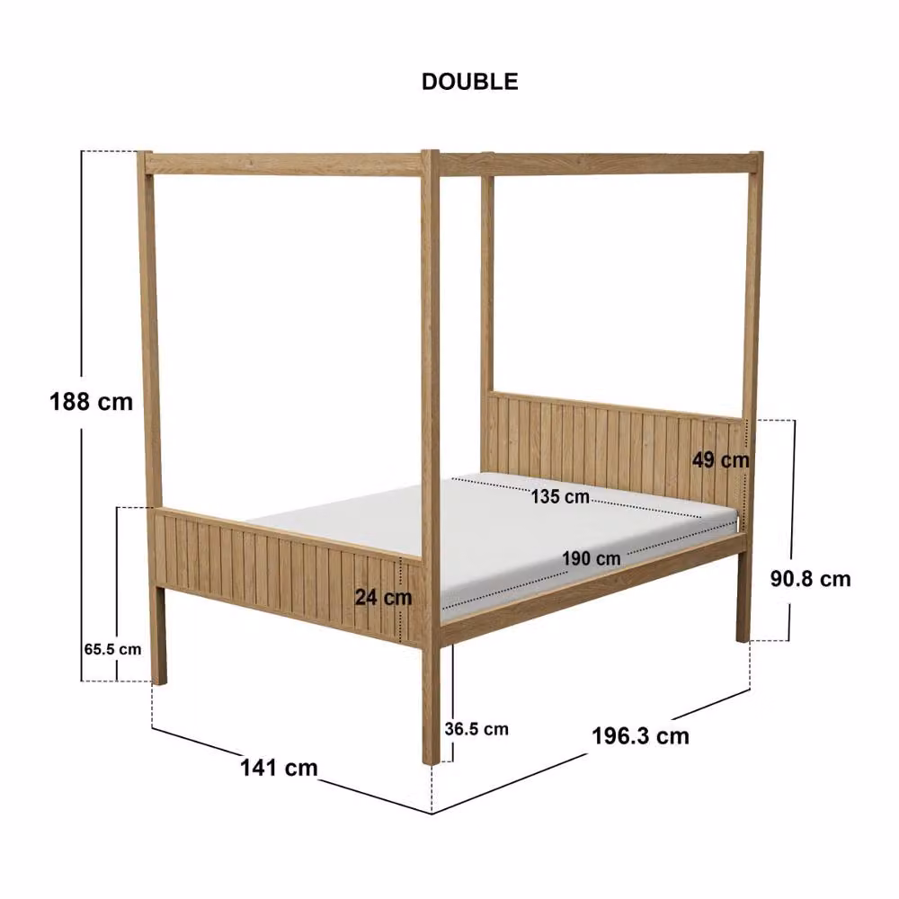 Flair Maddy 4 Poster Bed in Brown Solid Pine, W/D/H: 200 x 200 cm – 4