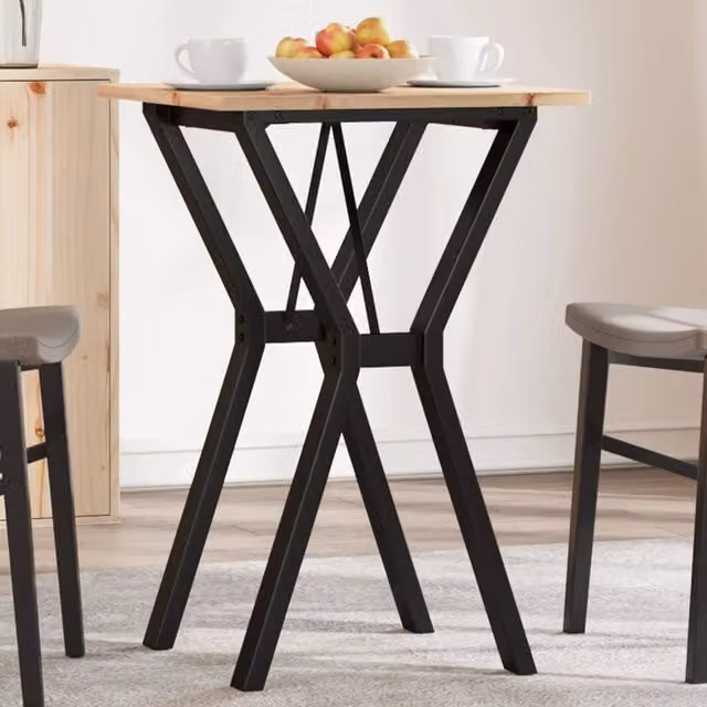 Berkfield Home Y-Frame Square Dining Table in Brown Solid Pine and Metal, W/D/H: 50 x 50 x 75 cm
