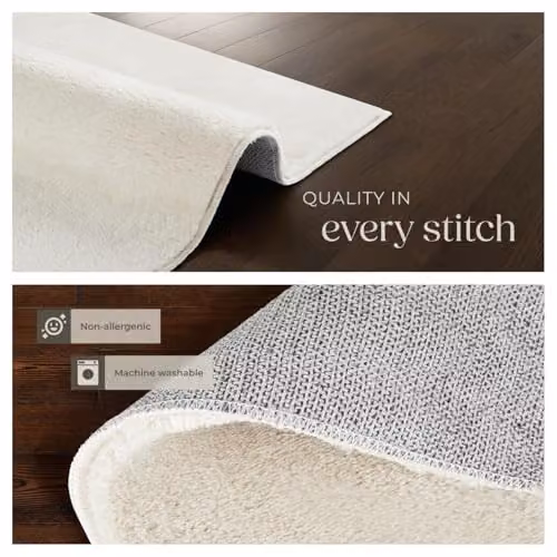 tectake Zonelle Fluffy Rug in Beige, Allergy-Friendly, Washable and Non-Slip, W: 200 cm, D: 290 cm – 5