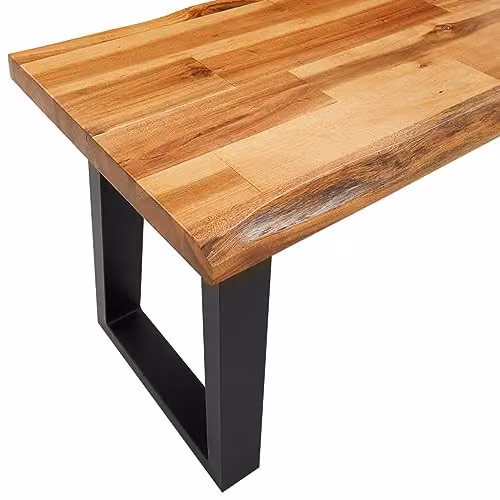 vidaXL Industrial Live Edge Bench in Brown Solid Acacia Wood and Metal – 3