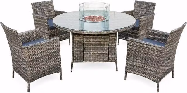 Amazon Basics Outdoor Living Grey Polyrattan Round Dining Set with 4 Chairs