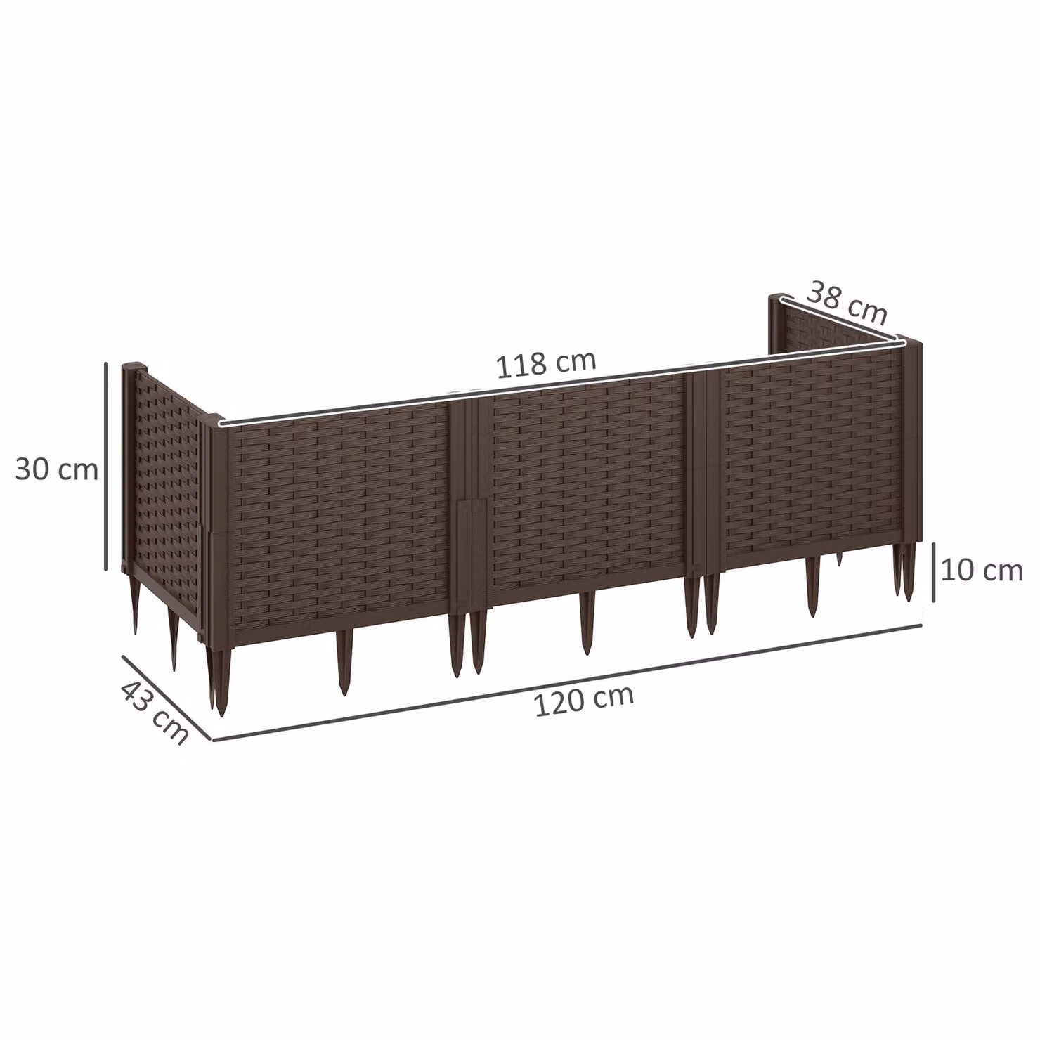 Outsunny Brown Plastic Modular Raised Garden Bed and Planter Box Kit for Vegetables, Herbs and Flowers, W/D/H: 120 x 38 x 30 cm – 3