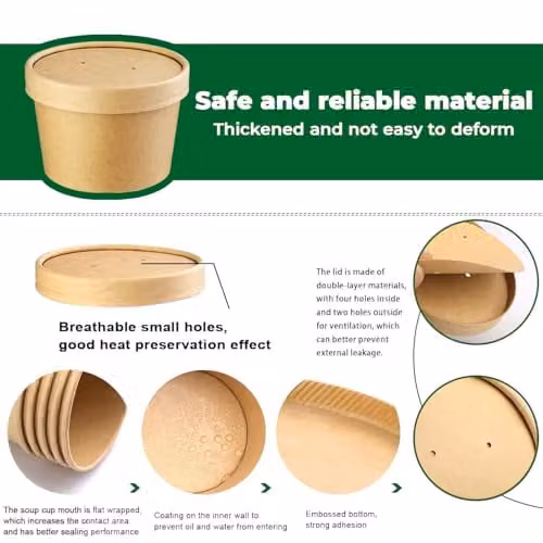 ECONX Disposable Brown Kraft Paper Soup Containers with Lids, 8oz, 100 Pack – 5