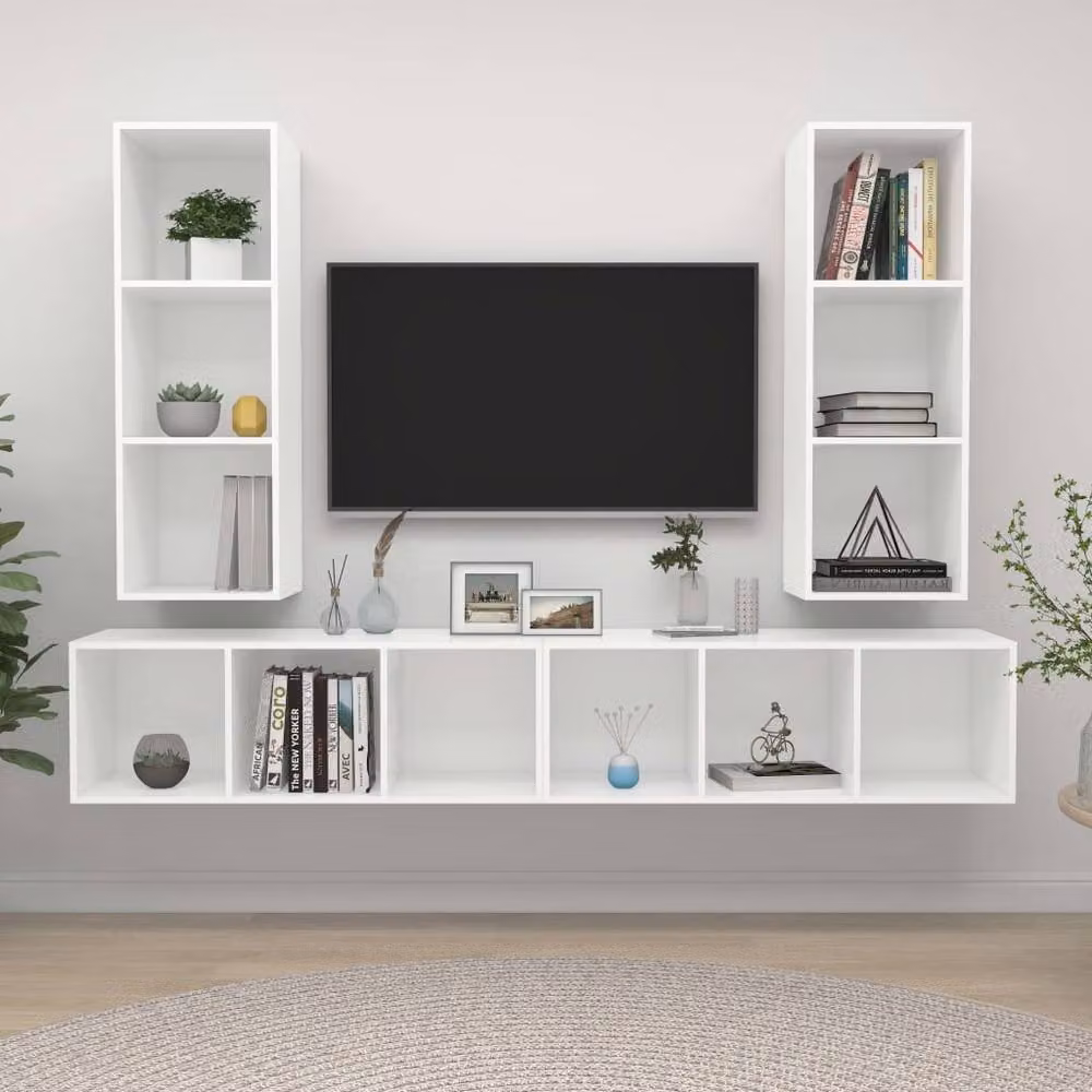 Berkfield Home Set of 4 Wall-mounted White Matt Engineered Wood TV Cabinets – 2