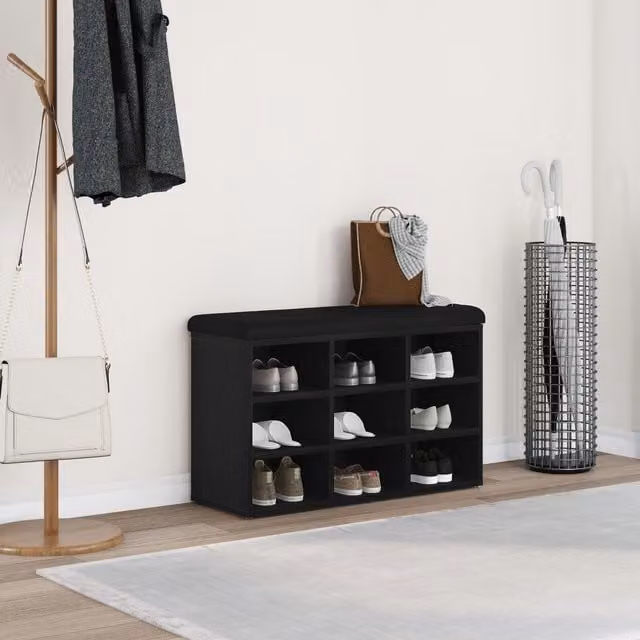 Berkfield Home Modern Black Oak Shoe Rack and Storage Bench W/D/H: 80 x 30 x 48 cm