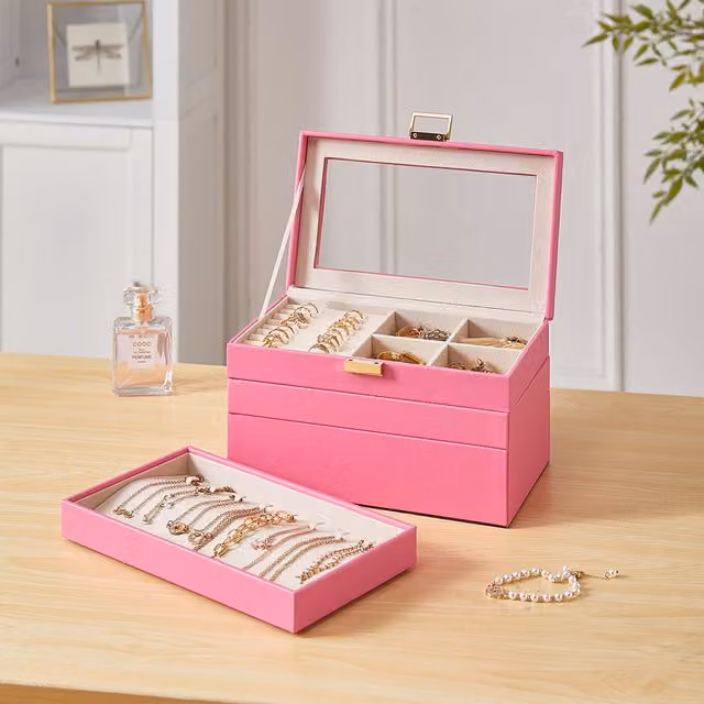 Komore Stackable Pink Cardboard Jewellery Box with Transparent Lid
