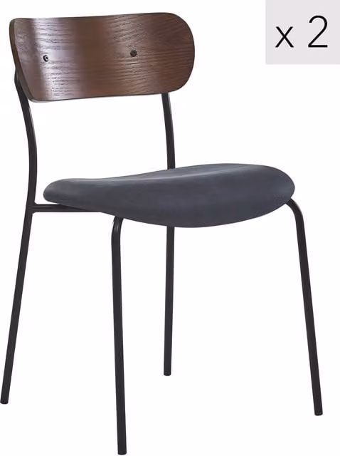 Nordlys Set of 2 Industrial Black Metal and Wood Dining Chairs