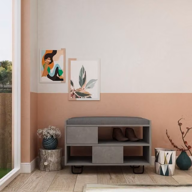 Decortie Troy Retro Grey Shoe Storage with Integrated Seat