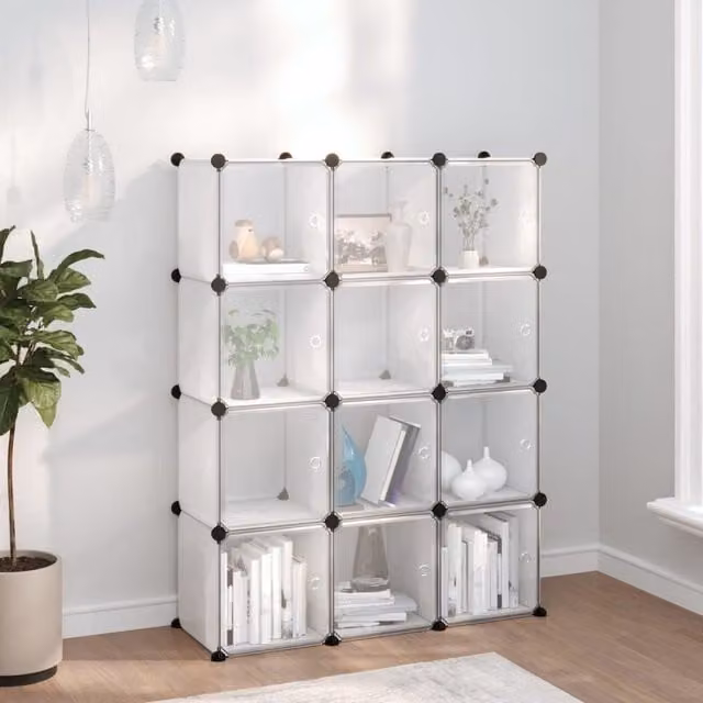 Berkfield Home Storage Cube Organiser with 12 Cubes and Transparent Glass Doors in Clear – 1