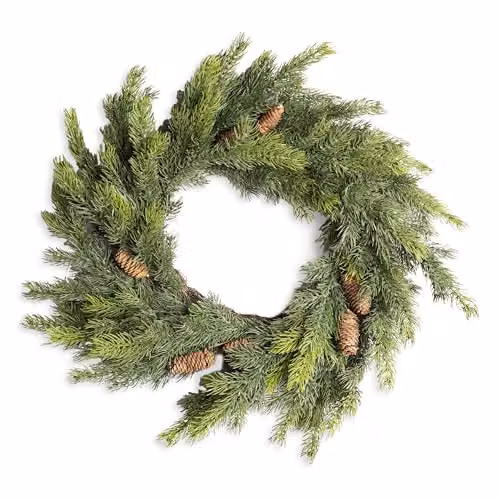 SHATCHI Green Fir Wreath with Pine Cones, 80 cm Diameter, Artificial Real Touch Christmas Wreath