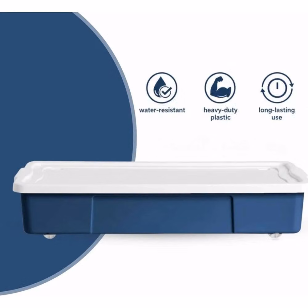 FLAVORA Set of 3 Blue Underbed Storage Boxes with Lids and Wheels, 47L each, W/D/H: 50 x 50 x 50 cm – 5