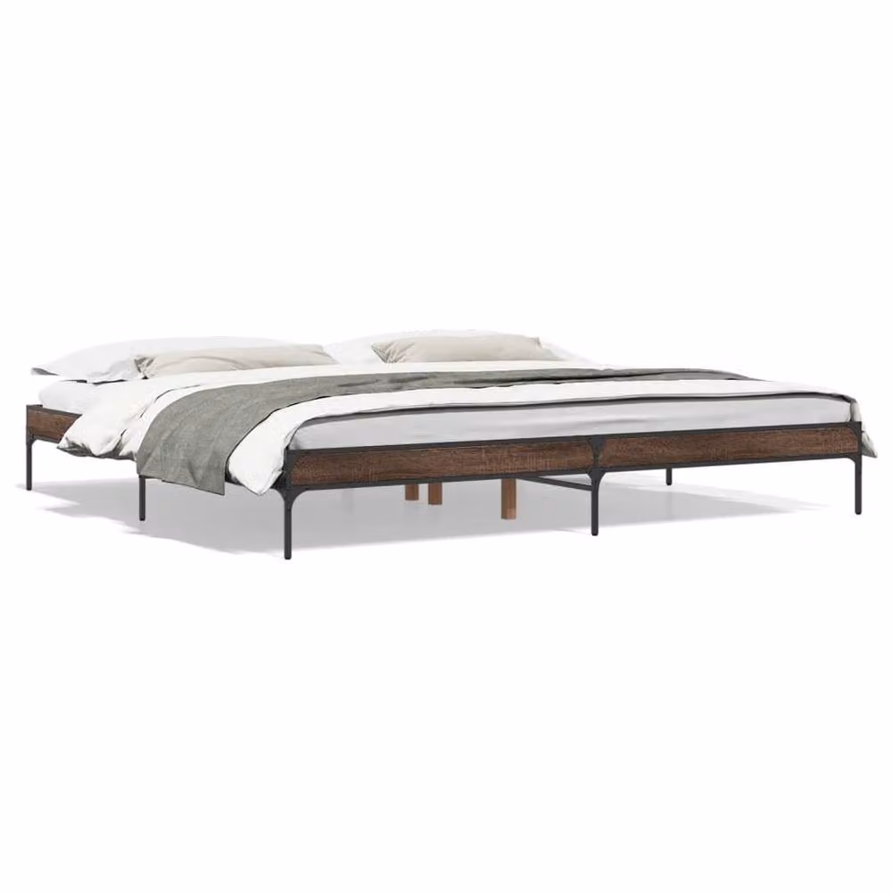 Berkfield Home Durable Bed Frame in Brown Oak, W/D/H: 200 x 203 x 30 cm – 3